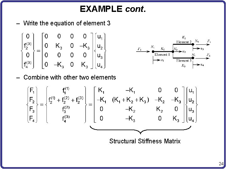 EXAMPLE cont. – Write the equation of element 3 – Combine with other two