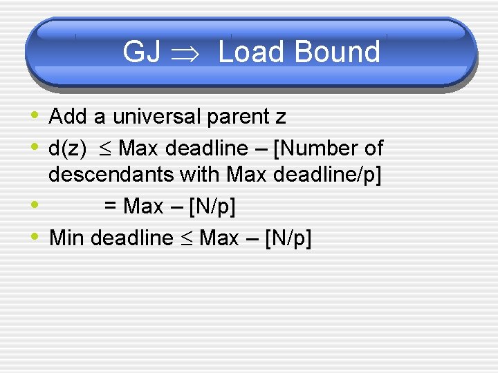 GJ Load Bound • Add a universal parent z • d(z) Max deadline –