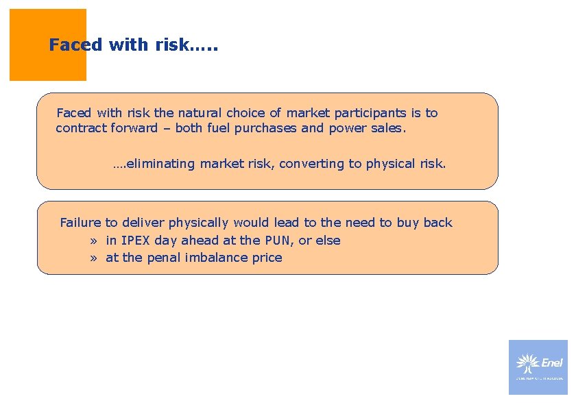 Faced with risk…. . Faced with risk the natural choice of market participants is