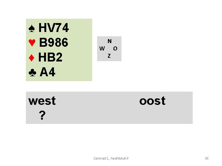 ♠ HV 74 ♥ B 986 ♦ HB 2 ♣ A 4 W N