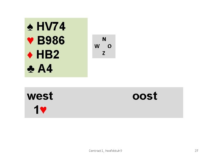 ♠ HV 74 ♥ B 986 ♦ HB 2 ♣ A 4 W N