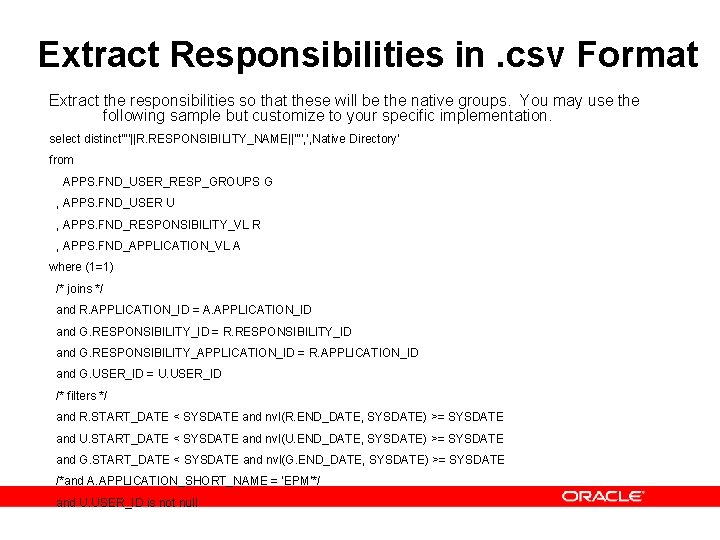 Extract Responsibilities in. csv Format Extract the responsibilities so that these will be the