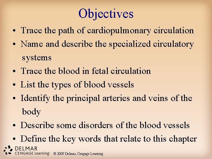 Objectives • Trace the path of cardiopulmonary circulation • Name and describe the specialized
