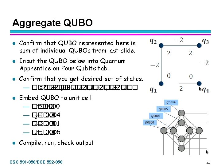 Aggregate QUBO l l l Confirm that QUBO represented here is sum of individual