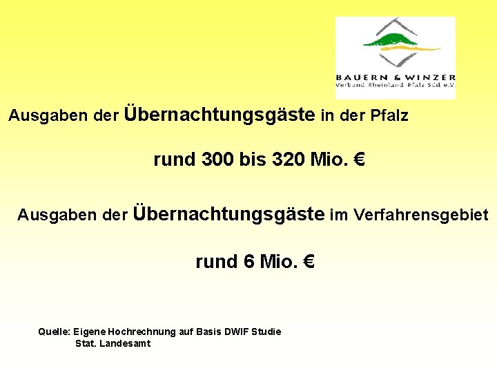 Ausgaben der Übernachtungsgäste in der Pfalz rund 300 bis 320 Mio. € Ausgaben der