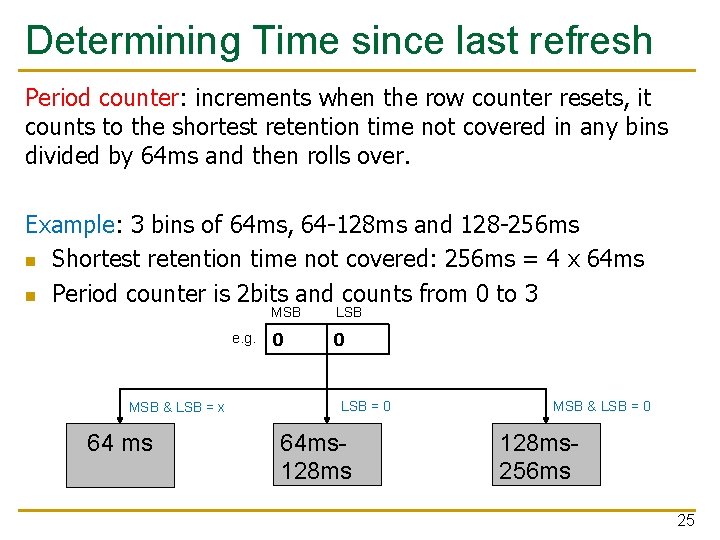 Determining Time since last refresh Period counter: increments when the row counter resets, it