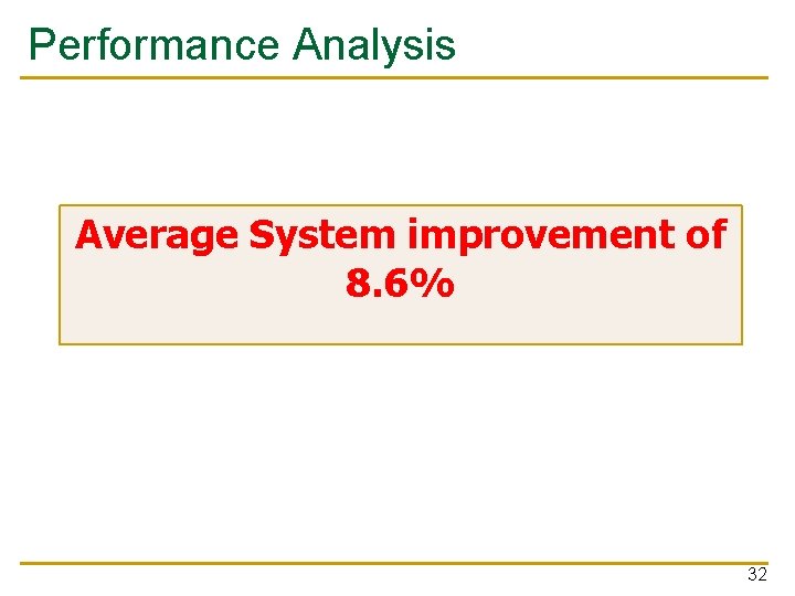 Performance Analysis Average System improvement of 8. 6% 32 