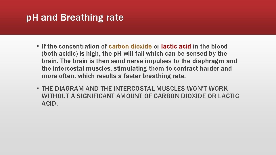 p. H and Breathing rate ▪ If the concentration of carbon dioxide or lactic