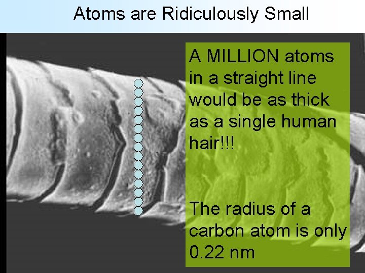 Atoms are Ridiculously Small A MILLION atoms in a straight line would be as