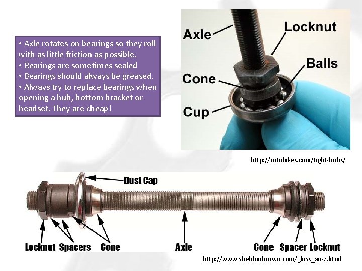  • Axle rotates on bearings so they roll with as little friction as