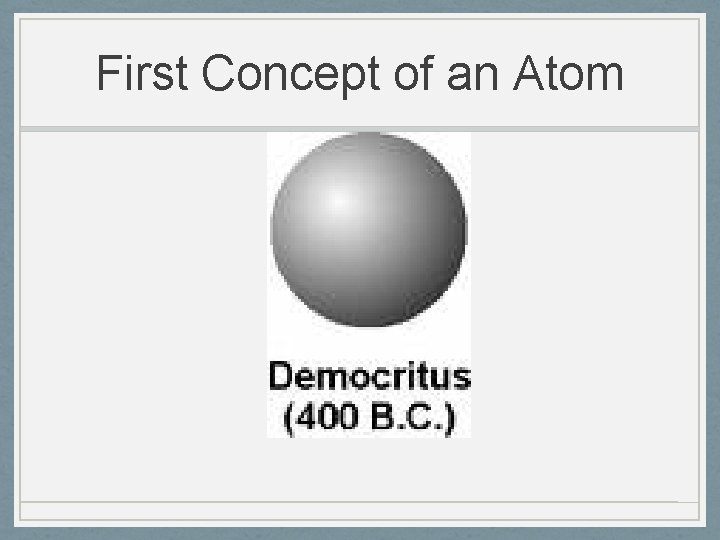 First Concept of an Atom 