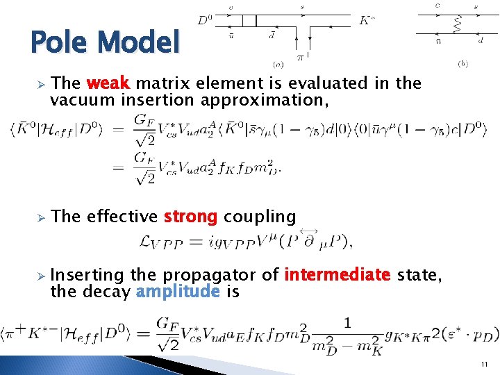 Pole Model Ø Ø Ø The weak matrix element is evaluated in the vacuum