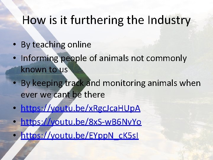 How is it furthering the Industry • By teaching online • Informing people of