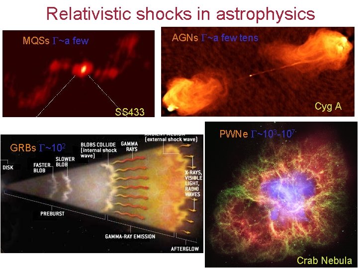 Relativistic shocks in astrophysics AGNs ~a few tens MQSs ~a few Cyg A SS