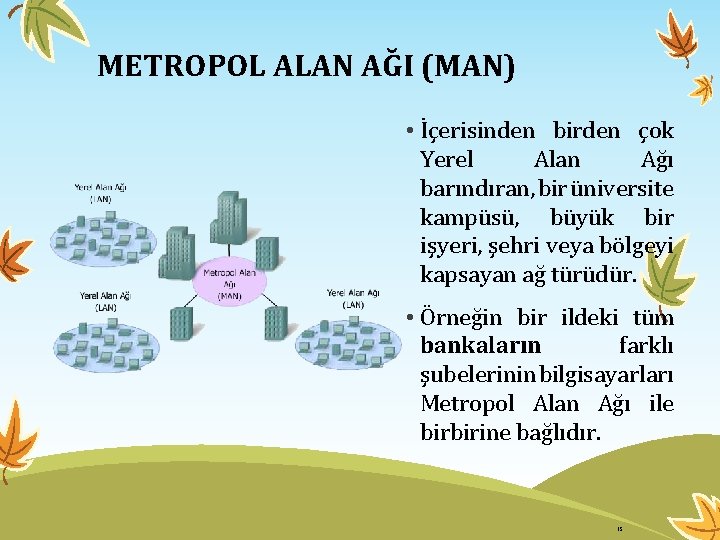 METROPOL ALAN AĞI (MAN) • İçerisinden birden çok Yerel Alan Ağı barındıran, bir üniversite