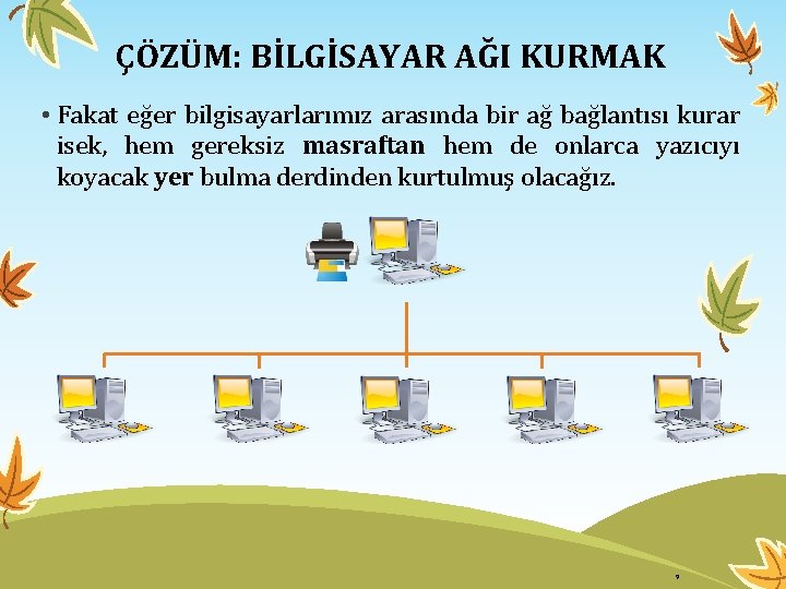 ÇÖZÜM: BİLGİSAYAR AĞI KURMAK • Fakat eğer bilgisayarlarımız arasında bir ağ bağlantısı kurar isek,