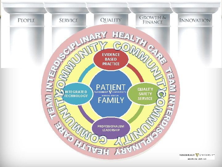 EVIDENCE BASED PRACTICE INTEGRATED TECHNOLOGY PATIENT FAMILY PROFESSIONALISM LEADERSHIP QUALITY SAFETY SERVICE 