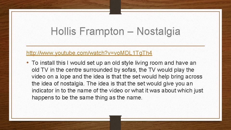 Hollis Frampton – Nostalgia http: //www. youtube. com/watch? v=vo. MDL 1 Tg. Th 4