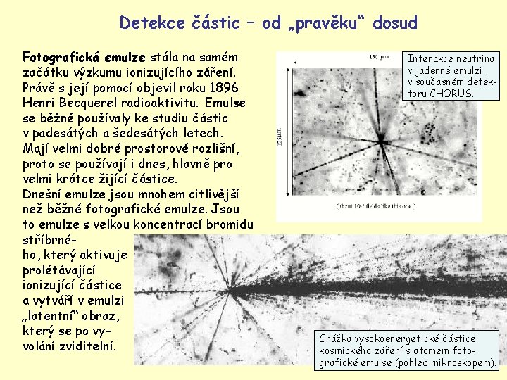 Detekce částic – od „pravěku“ dosud Fotografická emulze stála na samém začátku výzkumu ionizujícího
