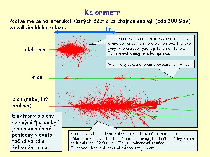 Kalorimetr Podívejme se na interakci různých částic se stejnou energií (zde 300 Ge. V)