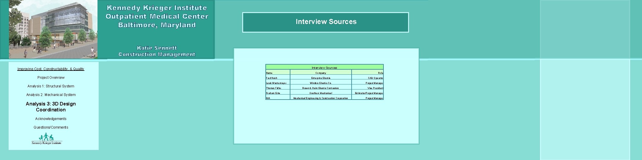 Kennedy Krieger Institute Outpatient Medical Center Baltimore, Maryland Interview Sources Katie Sennett Construction Management