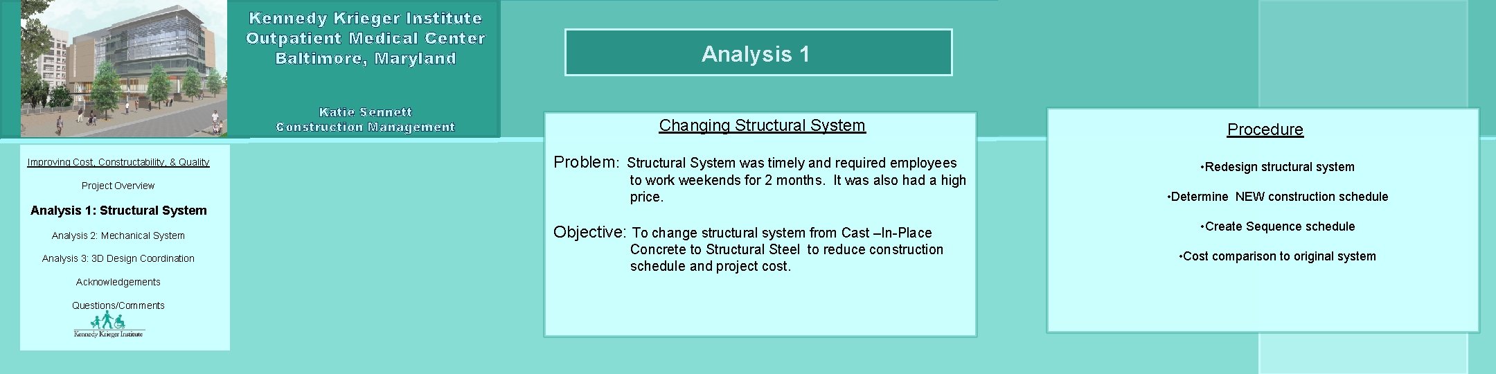 Kennedy Krieger Institute Outpatient Medical Center Baltimore, Maryland Katie Sennett Construction Management Improving Cost,