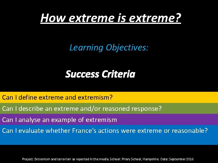 How extreme is extreme? Learning Objectives: Success Criteria Can I define extreme and extremism?