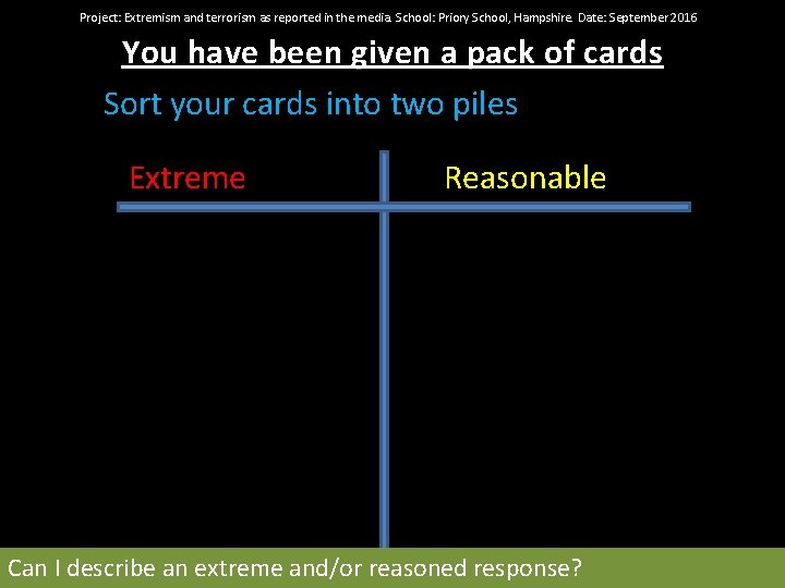 Project: Extremism and terrorism as reported in the media. School: Priory School, Hampshire. Date: