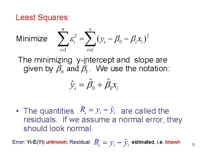 Least Squares: Minimize The minimizing y-intercept and slope are given by. We use the Least Squares: Minimize The minimizing y-intercept and slope are given by. We use the