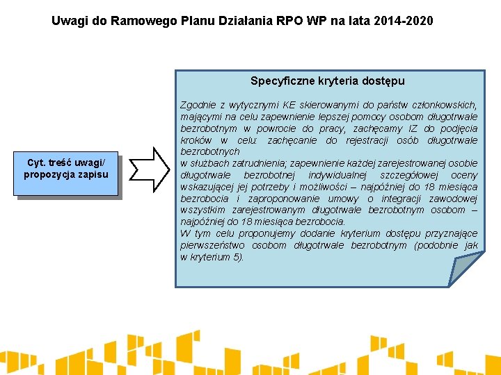 Uwagi do Ramowego Planu Działania RPO WP na lata 2014 -2020 Specyficzne kryteria dostępu