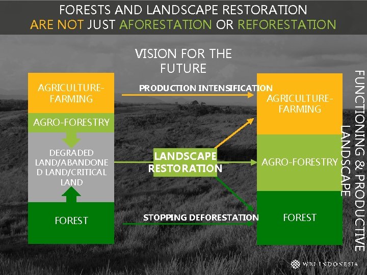 FORESTS AND LANDSCAPE RESTORATION ARE NOT JUST AFORESTATION OR REFORESTATION AGRICULTUREFARMING PRODUCTION INTENSIFICATION AGRICULTUREFARMING