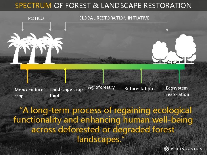 SPECTRUM OF FOREST & LANDSCAPE RESTORATION POTICO Mono-culture crop GLOBAL RESTORATION INITIATIVE Landscape crop