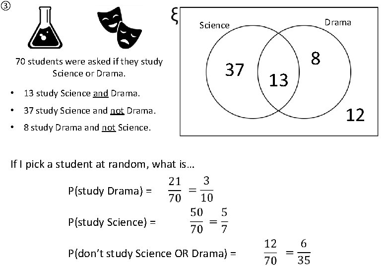 ③ Drama Science 70 students were asked if they study Science or Drama. 37