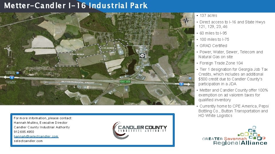 Metter-Candler I-16 Industrial Park • 137 acres • Direct access to I-16 and State