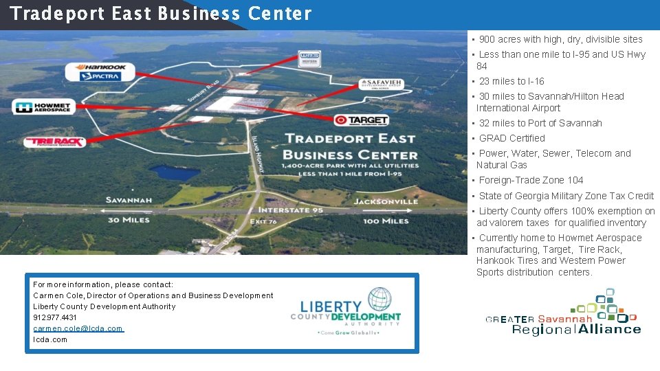 Tradeport East Business Center • 900 acres with high, dry, divisible sites • Less