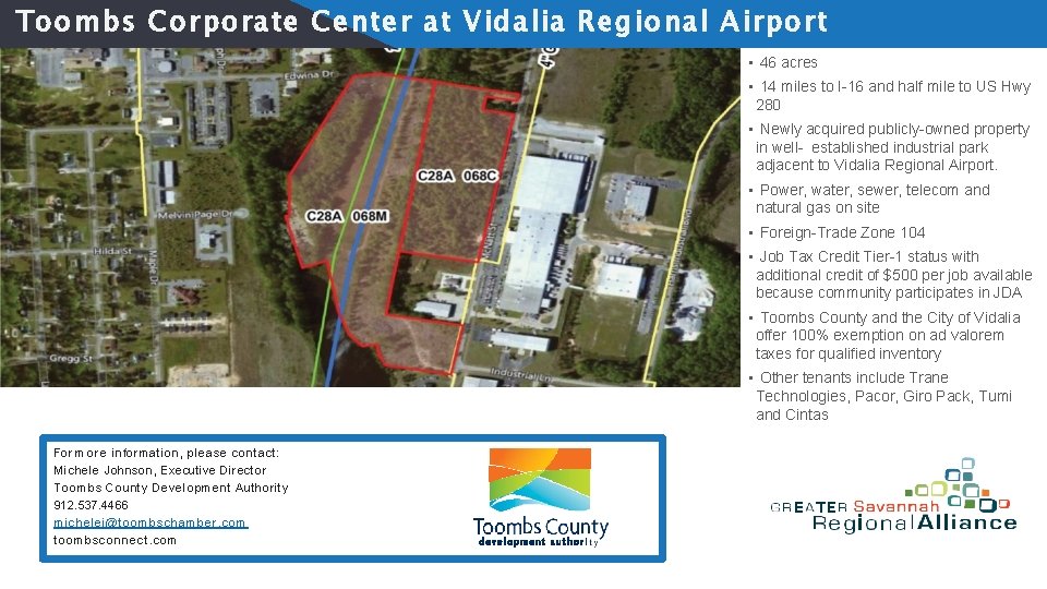 Toombs Corporate Center at Vidalia Regional Airport • 46 acres • 14 miles to