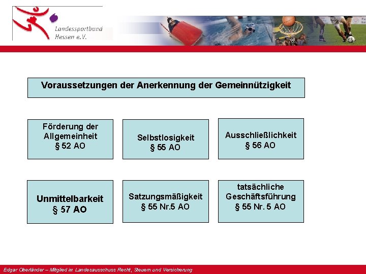 Voraussetzungen der Anerkennung der Gemeinnützigkeit Förderung der Allgemeinheit § 52 AO Unmittelbarkeit § 57