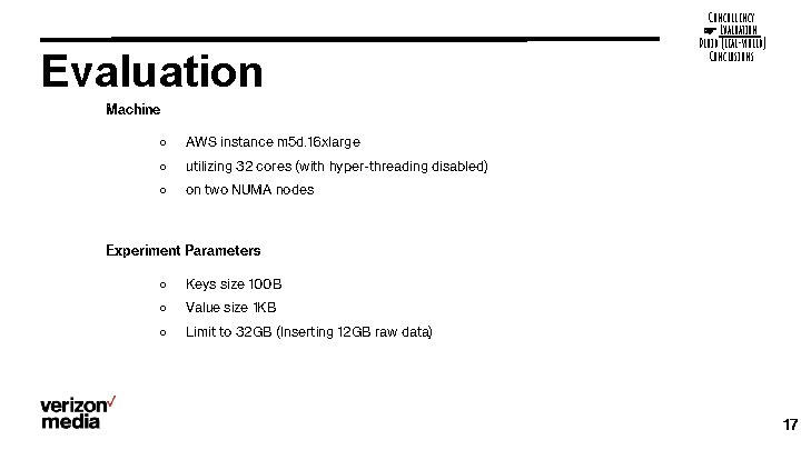 Evaluation Concurrency ☞ Evaluation Druid (real-world) Conclusions Machine ○ AWS instance m 5 d.