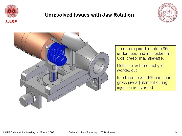 Unresolved Issues with Jaw Rotation Torque required to rotate 360 understood and is substantial;