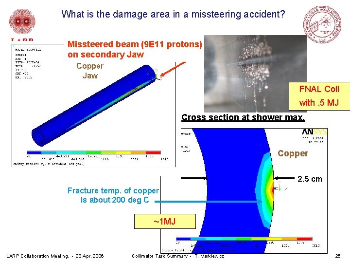 What is the damage area in a missteering accident? Missteered beam (9 E 11