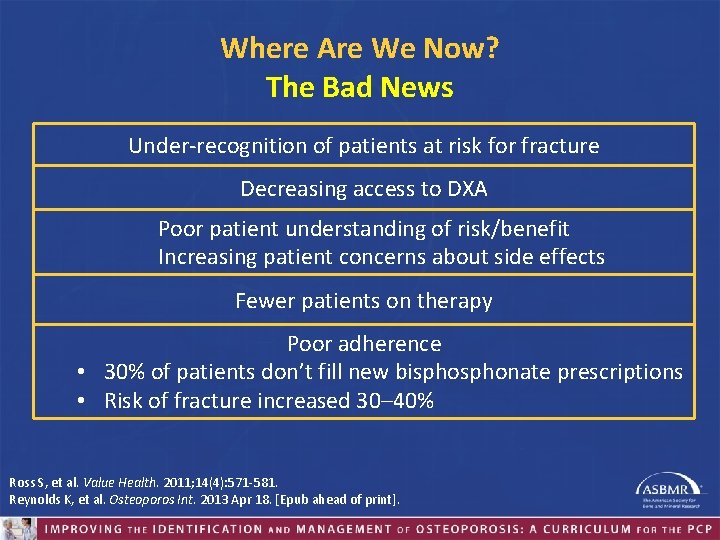 Where Are We Now? The Bad News Under-recognition of patients at risk for fracture