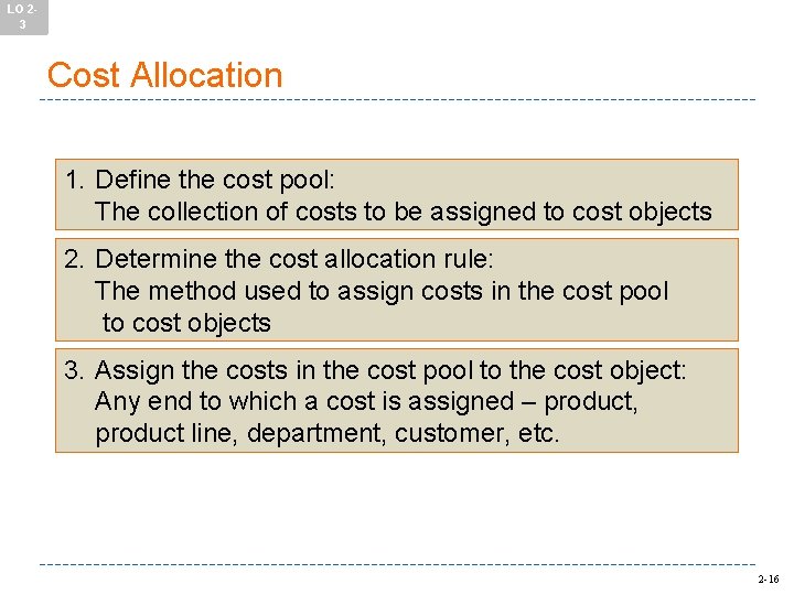 LO 23 Cost Allocation 1. Define the cost pool: The collection of costs to