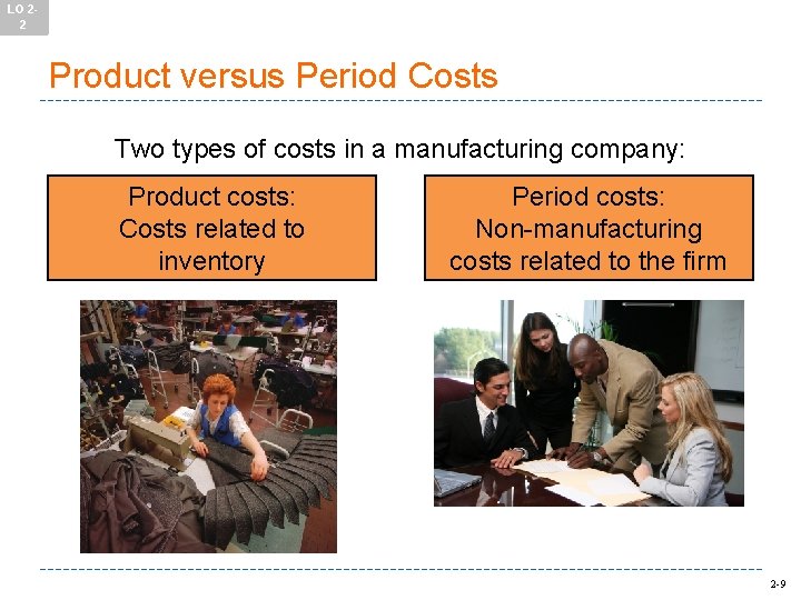 LO 22 Product versus Period Costs Two types of costs in a manufacturing company: