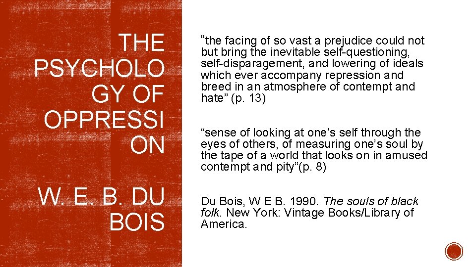 THE PSYCHOLO GY OF OPPRESSI ON W. E. B. DU BOIS “the facing of