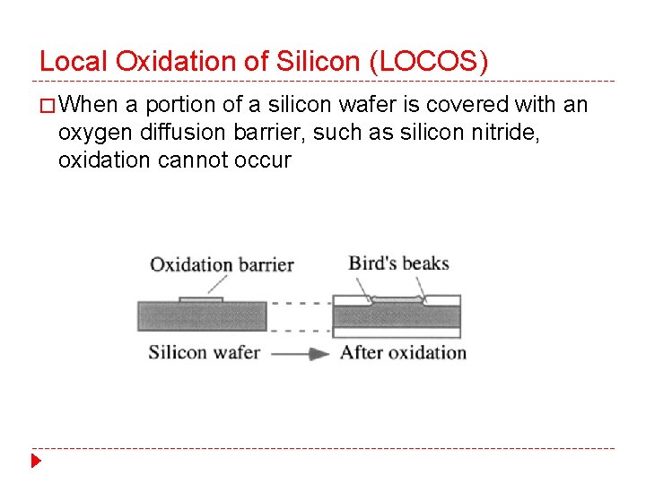Local Oxidation of Silicon (LOCOS) � When a portion of a silicon wafer is