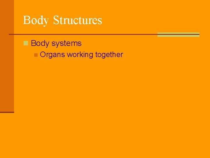 Body Structures Body systems Organs working together 