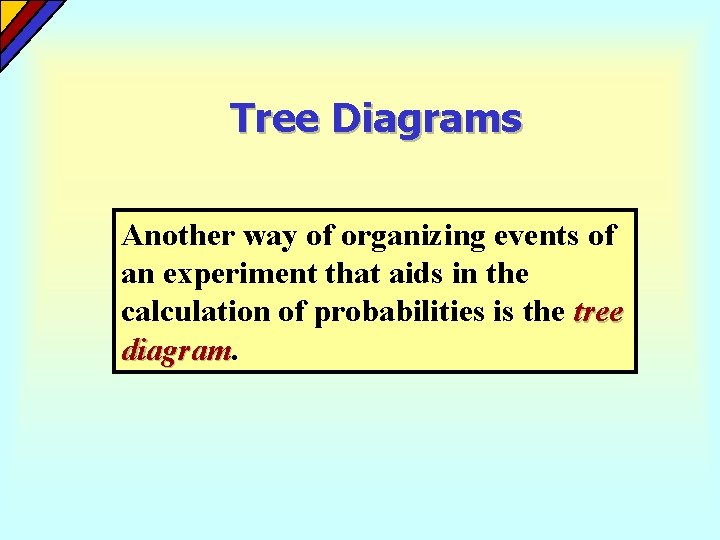 Tree Diagrams Another way of organizing events of an experiment that aids in the Tree Diagrams Another way of organizing events of an experiment that aids in the