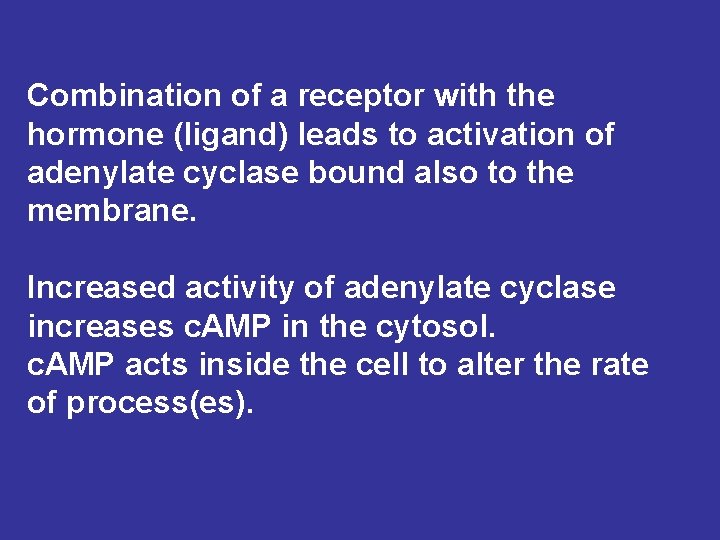 Combination of a receptor with the hormone (ligand) leads to activation of adenylate cyclase