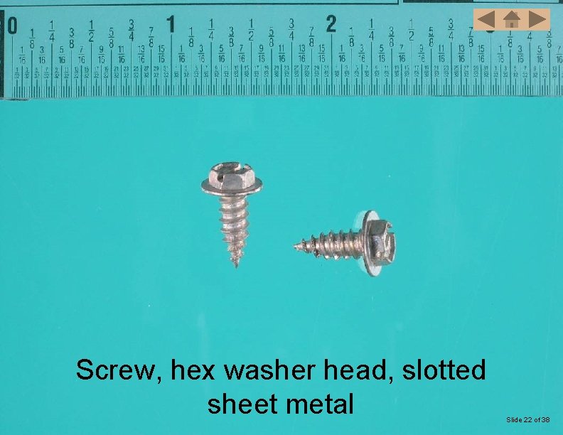 Screw, hex washer head, slotted sheet metal Slide 22 of 38 