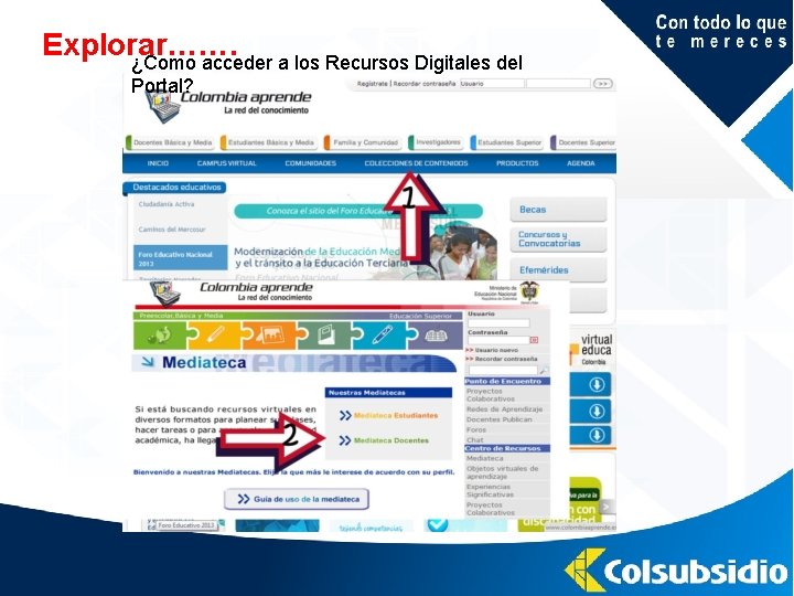 Explorar……. ¿Como acceder a los Recursos Digitales del Portal? 